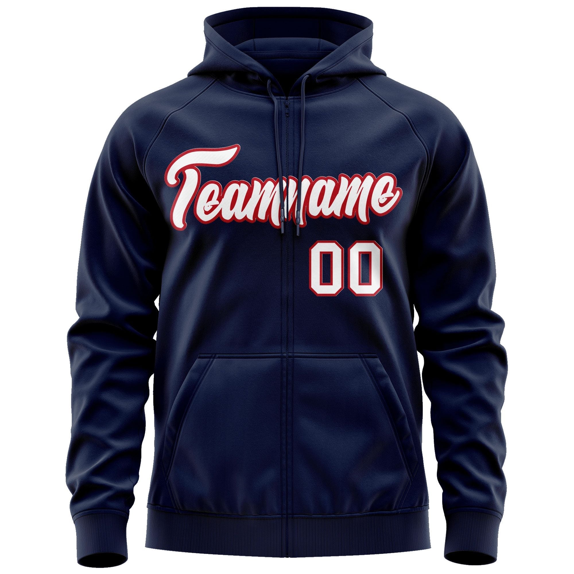 Custom Stitched Navy White-Red Sports Full-Zip Sweatshirt Hoodie