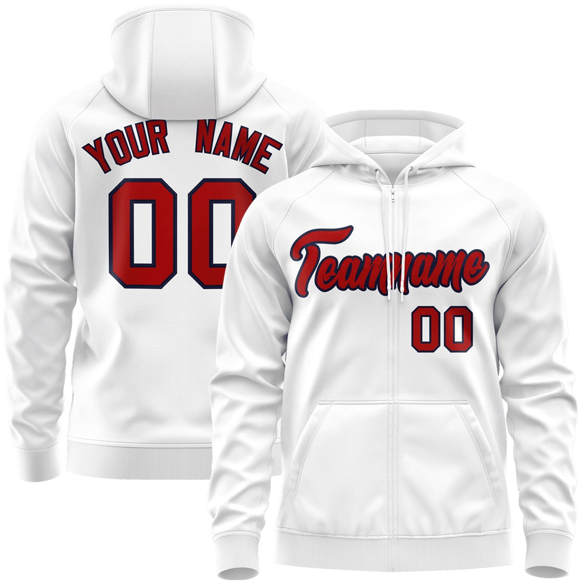 Custom Stitched White Red-Navy Sports Full-Zip Sweatshirt Hoodie