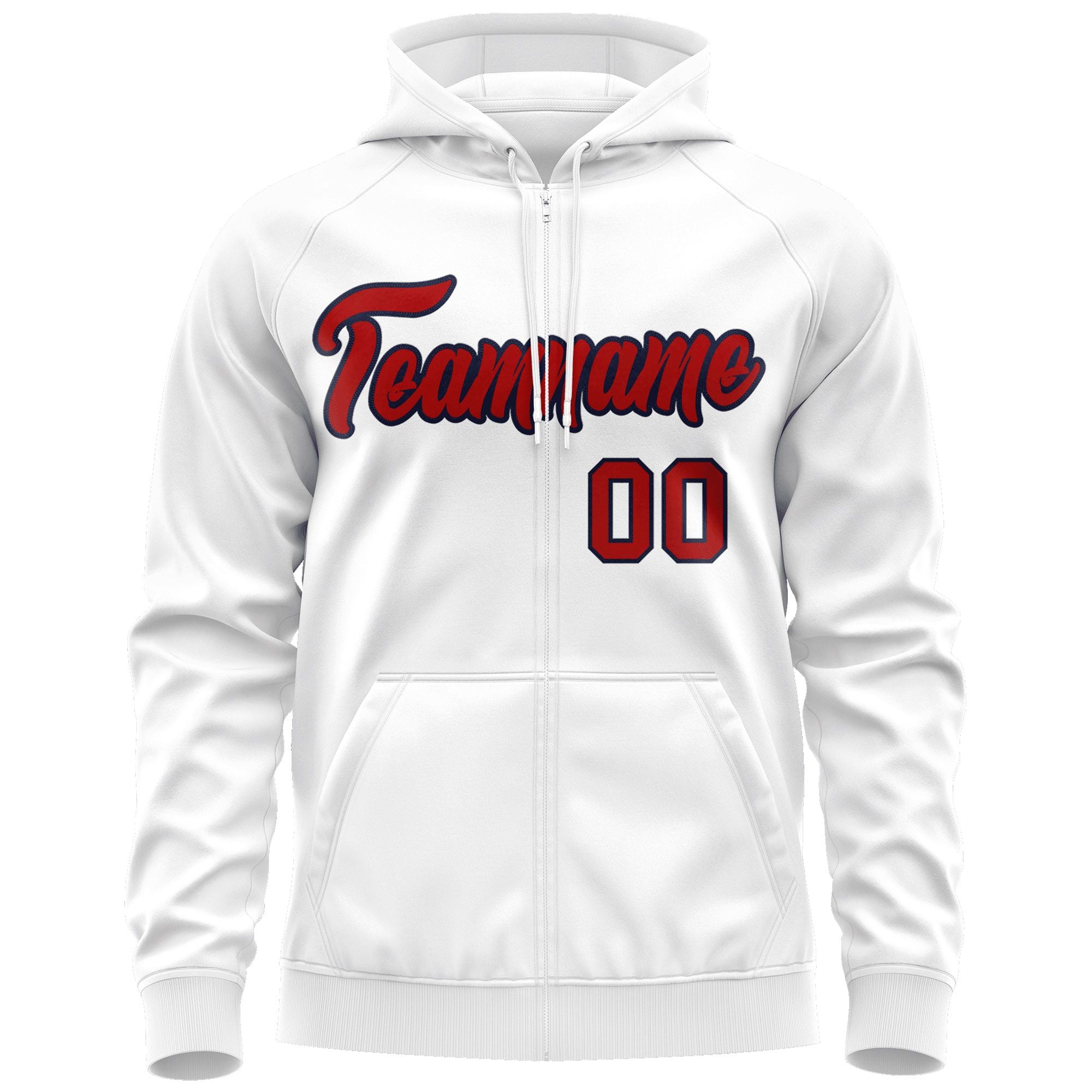 Custom Stitched White Red-Navy Sports Full-Zip Sweatshirt Hoodie