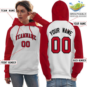 Custom Stitched White Red Raglan Sleeves Sports Pullover Sweatshirt Hoodie For Women