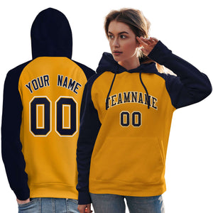 Custom Stitched Gold Navy Raglan Sleeves Sports Pullover Sweatshirt Hoodie For Women