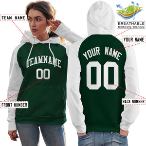 Custom Stitched Green White Raglan Sleeves Sports Pullover Sweatshirt Hoodie For Women