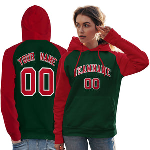 Custom Stitched Green Red Raglan Sleeves Sports Pullover Sweatshirt Hoodie For Women