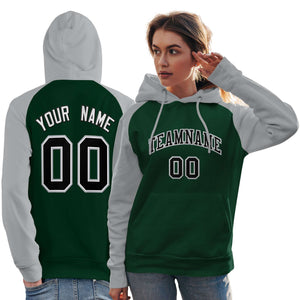 Custom Stitched Green Gray-Black Raglan Sleeves Sports Pullover Sweatshirt Hoodie For Women