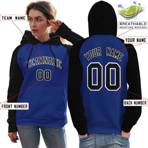 Custom Stitched Royal Black Raglan Sleeves Sports Pullover Sweatshirt Hoodie For Women