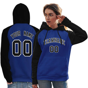 Custom Stitched Royal Black Raglan Sleeves Sports Pullover Sweatshirt Hoodie For Women