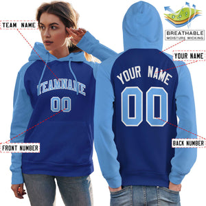 Custom Stitched Royal Powder Blue Raglan Sleeves Sports Pullover Sweatshirt Hoodie For Women