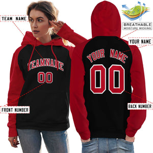 Custom Stitched Black Red Raglan Sleeves Sports Pullover Sweatshirt Hoodie For Women