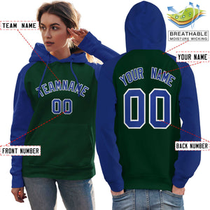 Custom Stitched Green Royal Raglan Sleeves Sports Pullover Sweatshirt Hoodie For Women