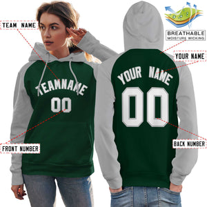 Custom Stitched Green Gray-White Raglan Sleeves Sports Pullover Sweatshirt Hoodie For Women