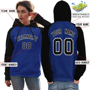 Custom Stitched Royal Black Raglan Sleeves Sports Pullover Sweatshirt Hoodie For Women