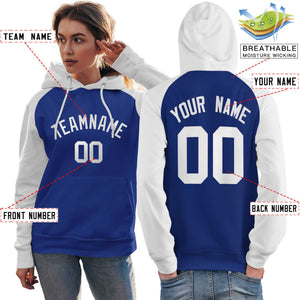 Custom Stitched Royal White Raglan Sleeves Sports Pullover Sweatshirt Hoodie For Women