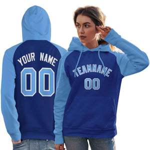 Custom Stitched Royal Powder Blue Raglan Sleeves Sports Pullover Sweatshirt Hoodie For Women