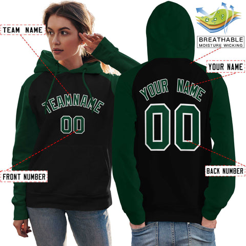 Custom Stitched Black Green Raglan Sleeves Sports Pullover Sweatshirt Hoodie For Women