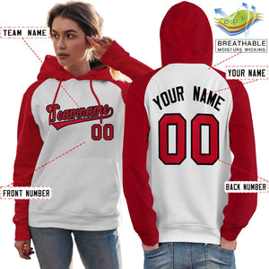 Custom Stitched White Red Raglan Sleeves Sports Pullover Sweatshirt Hoodie For Women