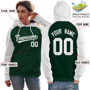 Custom Stitched Green White Raglan Sleeves Sports Pullover Sweatshirt Hoodie For Women