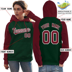 Custom Stitched Green Crimson Raglan Sleeves Sports Pullover Sweatshirt Hoodie For Women