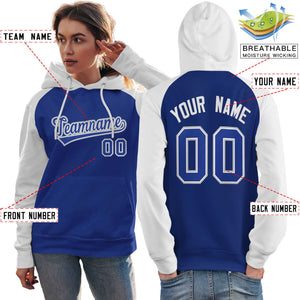 Custom Stitched Royal White Raglan Sleeves Sports Pullover Sweatshirt Hoodie For Women