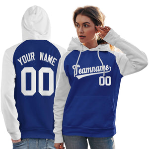 Custom Stitched Royal White Raglan Sleeves Sports Pullover Sweatshirt Hoodie For Women