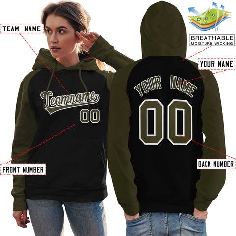 Custom Stitched Black Olive Raglan Sleeves Sports Pullover Sweatshirt Hoodie For Women