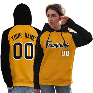 Custom Stitched Gold Black Raglan Sleeves Sports Pullover Sweatshirt Hoodie For Women