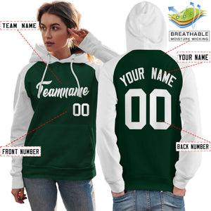 Custom Stitched Green White Raglan Sleeves Sports Pullover Sweatshirt Hoodie For Women