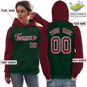 Custom Stitched Green Crimson Raglan Sleeves Sports Pullover Sweatshirt Hoodie For Women