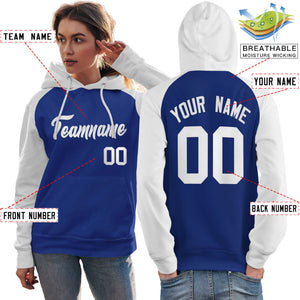 Custom Stitched Royal White Raglan Sleeves Sports Pullover Sweatshirt Hoodie For Women