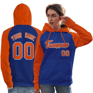 Custom Stitched Royal Orange Raglan Sleeves Sports Pullover Sweatshirt Hoodie For Women