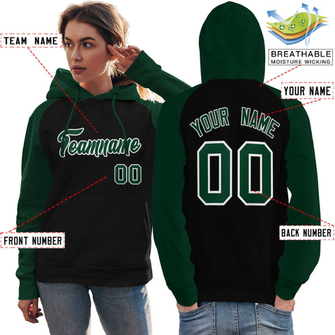 Custom Stitched Black Green Raglan Sleeves Sports Pullover Sweatshirt Hoodie For Women