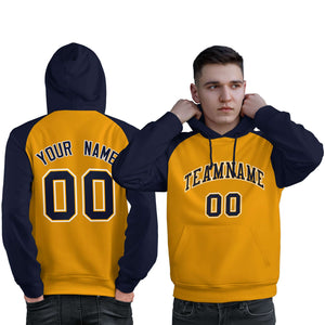 Custom Stitched Gold Navy Raglan Sleeves Sports Pullover Sweatshirt Hoodie For Men