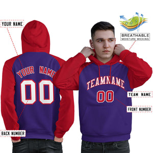 Custom Stitched Purple Red-White Raglan Sleeves Sports Pullover Sweatshirt Hoodie For Men