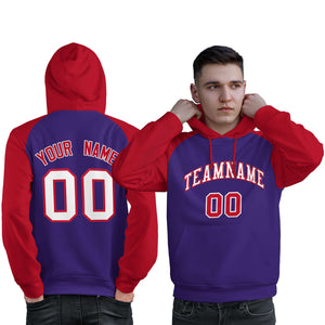 Custom Stitched Purple Red-White Raglan Sleeves Sports Pullover Sweatshirt Hoodie For Men