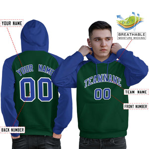 Custom Stitched Green Royal Raglan Sleeves Sports Pullover Sweatshirt Hoodie For Men