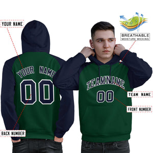 Custom Stitched Green Navy Raglan Sleeves Sports Pullover Sweatshirt Hoodie For Men