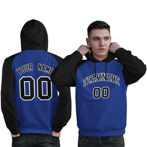 Custom Stitched Royal Black Raglan Sleeves Sports Pullover Sweatshirt Hoodie For Men