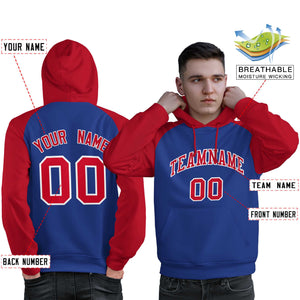 Custom Stitched Royal Red Raglan Sleeves Sports Pullover Sweatshirt Hoodie For Men