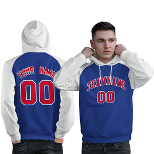 Custom Stitched Royal White-Red Raglan Sleeves Sports Pullover Sweatshirt Hoodie For Men