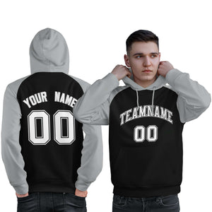 Custom Stitched Black Gray-White Raglan Sleeves Sports Pullover Sweatshirt Hoodie For Men