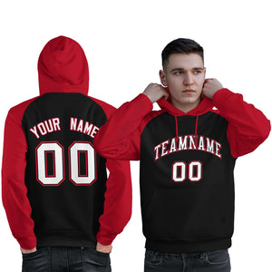 Custom Stitched Black Red-White Raglan Sleeves Sports Pullover Sweatshirt Hoodie For Men