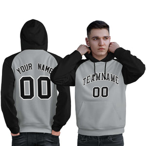 Custom Stitched Gray Black Raglan Sleeves Sports Pullover Sweatshirt Hoodie For Men