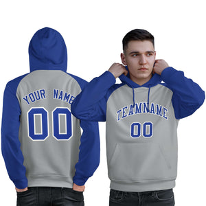 Custom Stitched Gray Royal Raglan Sleeves Sports Pullover Sweatshirt Hoodie For Men