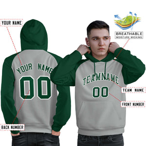 Custom Stitched Gray Green Raglan Sleeves Sports Pullover Sweatshirt Hoodie For Men