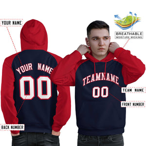 Custom Stitched Navy Red-White Raglan Sleeves Sports Pullover Sweatshirt Hoodie For Men