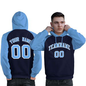 Custom Stitched Navy Powder Blue Raglan Sleeves Sports Pullover Sweatshirt Hoodie For Men