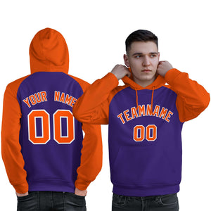 Custom Stitched Purple Orange Raglan Sleeves Sports Pullover Sweatshirt Hoodie For Men