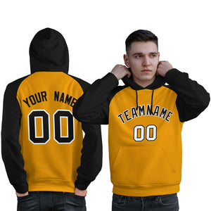 Custom Stitched Gold Black Raglan Sleeves Sports Pullover Sweatshirt Hoodie For Men