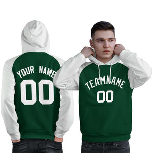 Custom Stitched Green White Raglan Sleeves Sports Pullover Sweatshirt Hoodie For Men