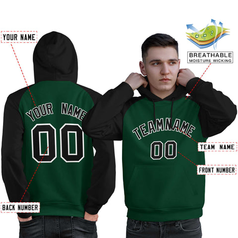 Custom Stitched Green Black Raglan Sleeves Sports Pullover Sweatshirt Hoodie For Men