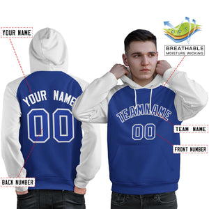 Custom Stitched Royal White Raglan Sleeves Sports Pullover Sweatshirt Hoodie For Men